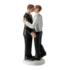 Figurine mariage couple hommes en costume noir et blanc – Hauteur 14 cm