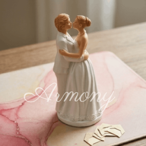 Figurine mariage femme couple en robe blanche s'embrassant tendrement pour décoration gâteau et table de mariage