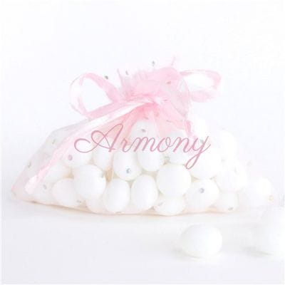 Pochons à dragées rose avec strass 10 × 15 cm pour baptême et mariage