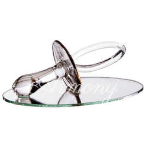Tétine décorative en verre sur miroir ovale support à dragées