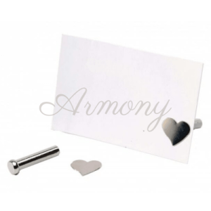 Porte-cartes aimanté en métal avec cœur argent pour marque-place et dragées