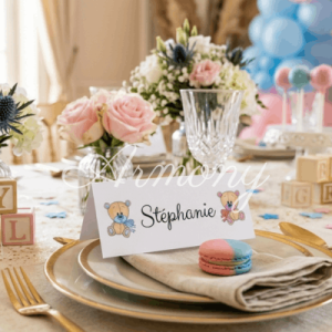 marque place gender reveal personnalisé avec prénom décoration baby shower